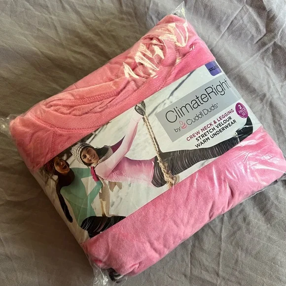 Cuddl Duds Striped Thermal Set - Pink and Black - Picture 1 of 2
